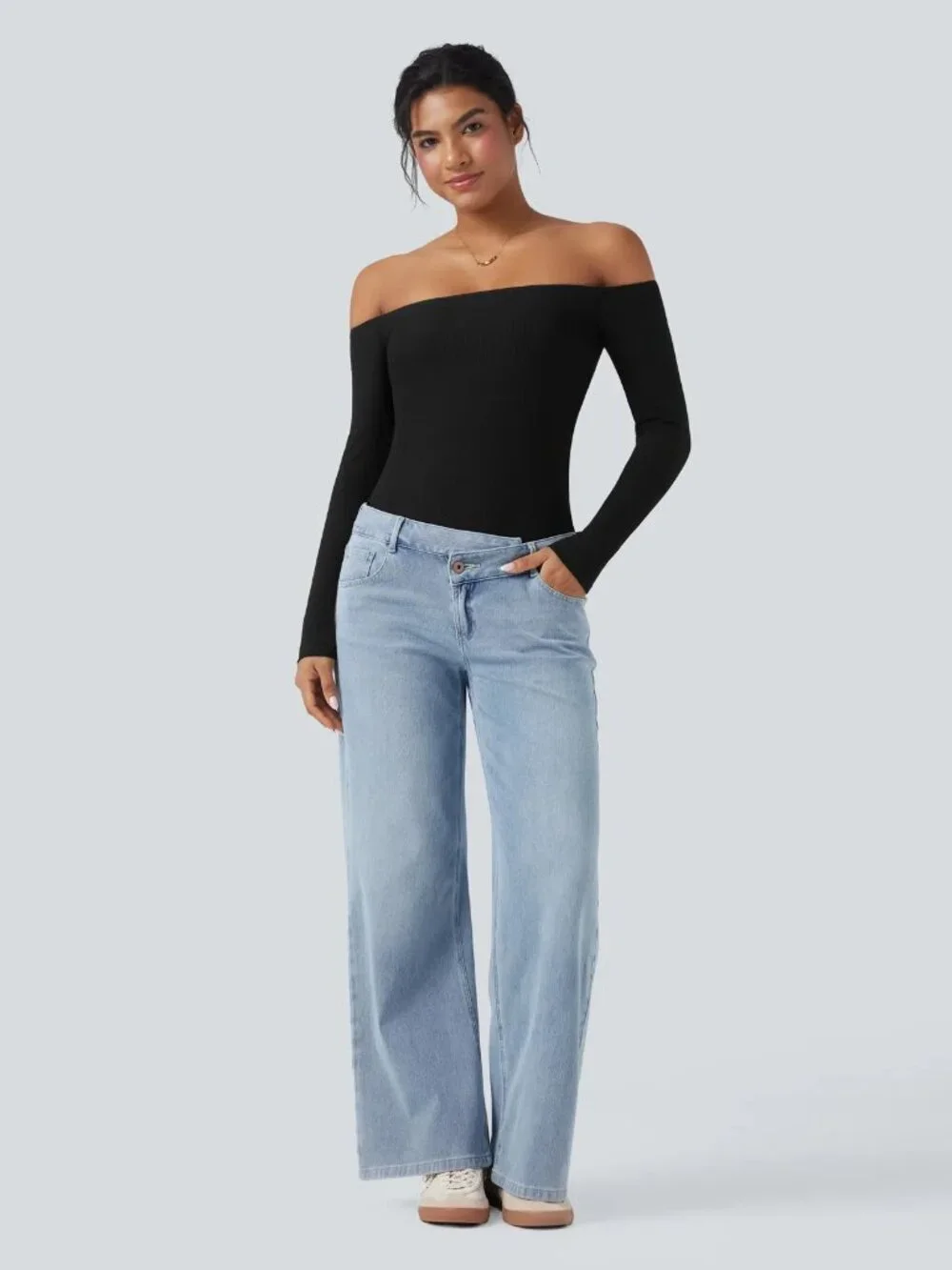 HALARA Ribbed Off-Shoulder 2-in-1 Top | Black | XL | NWT - Picture 3 of 7